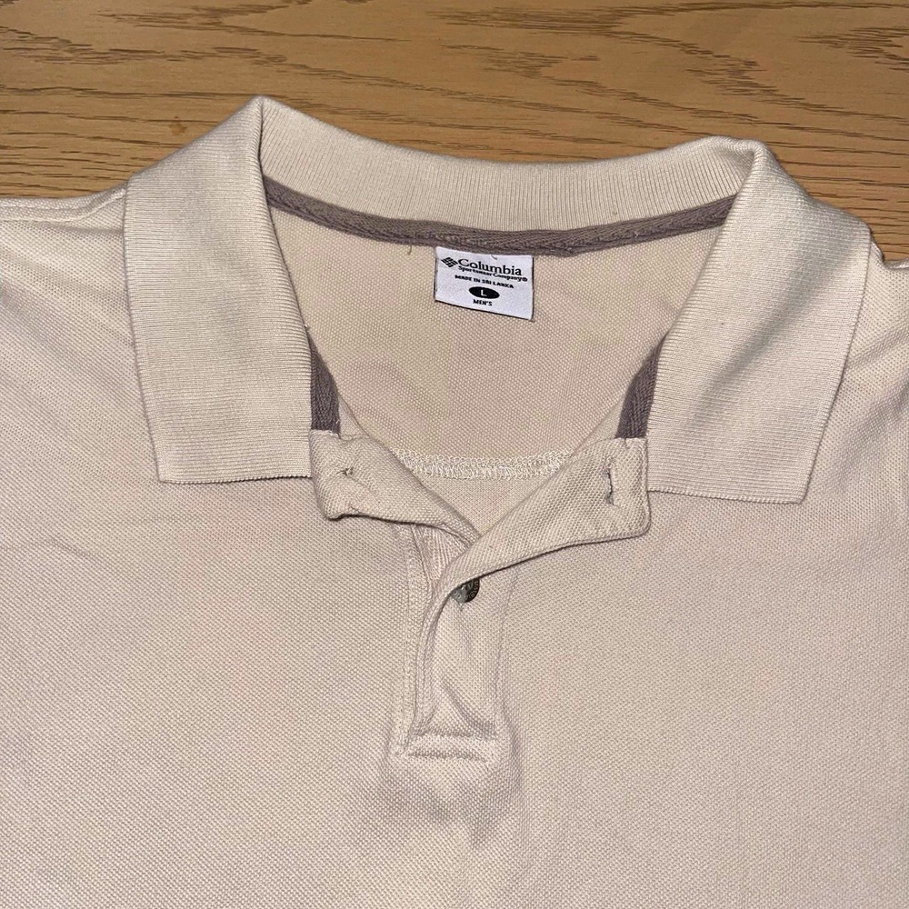 Columbia Mens Solid Cotton Knit Polo Shirt Beige Short Sleeve Logo AM2248 Size L